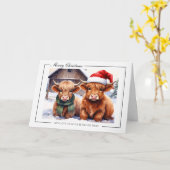 Highland Cow Christmas Greeting Card カード (黄色い花)