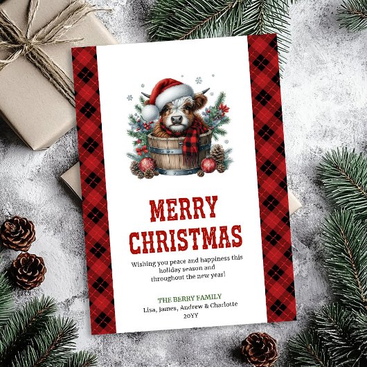 Highland cow Christmas greeting editable card シーズンカード