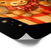 Highland Cow Christmas In Box Watercolor Santa Hat ポスター (角)