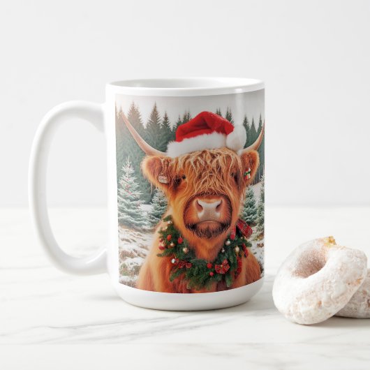 Highland Cow Christmas Mug コーヒーマグカップ (ドーナツ)