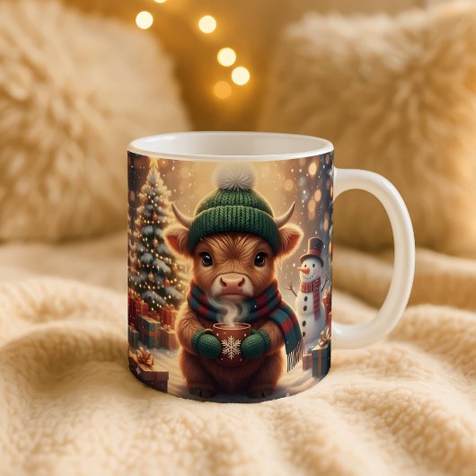 Highland Cow Christmas Mug, Cute Calf Art, Holiday ジャンボコーヒーマグカップ