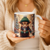 Highland Cow Christmas Mug, Cute Calf Art, Holiday ジャンボコーヒーマグカップ