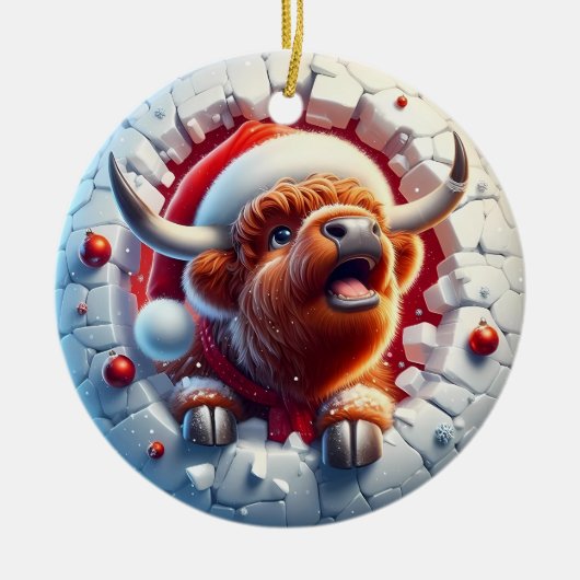 Highland Cow Christmas Ornament セラミックオーナメント (正面)