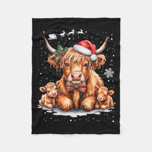Highland Cow Christmas Outfit Idea Women Xmas High フリースブランケット (正面)