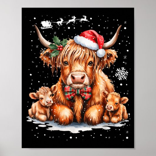Highland Cow Christmas Outfit Idea Women Xmas High ポスター (正面)