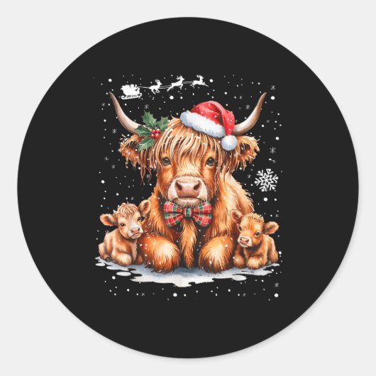 Highland Cow Christmas Outfit Idea Women Xmas High ラウンドシール (正面)