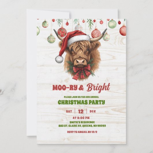 Highland cow christmas party 招待状 (正面)
