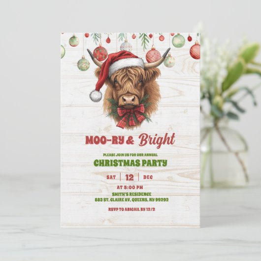 Highland cow christmas party 招待状 (スタンド正面)