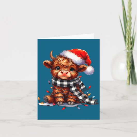 Highland Cow Christmas Santa Hat Mooey Xmas Heifer カード (正面)