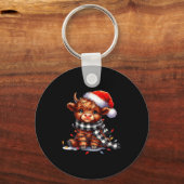 Highland Cow Christmas Santa Hat Mooey Xmas Heifer キーホルダー (正面)