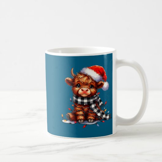 Highland Cow Christmas Santa Hat Mooey Xmas Heifer コーヒーマグカップ (右)