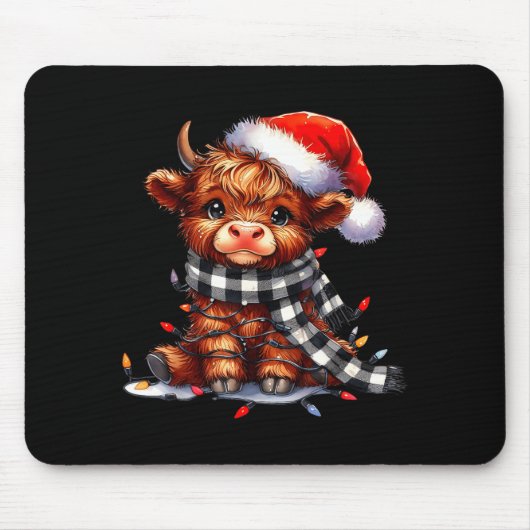 Highland Cow Christmas Santa Hat Mooey Xmas Heifer マウスパッド (正面)