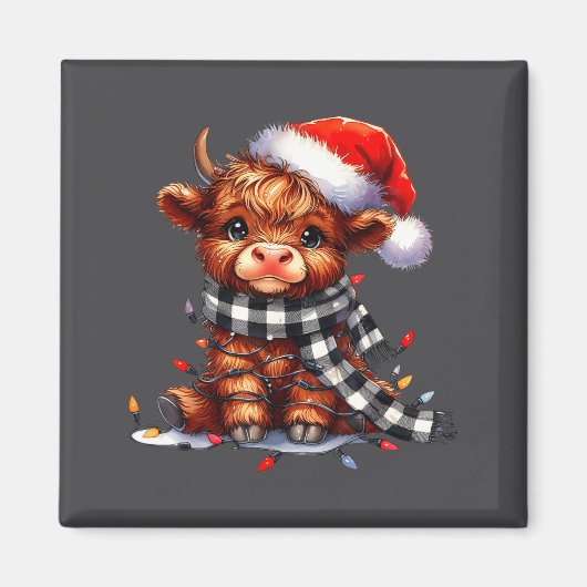 Highland Cow Christmas Santa Hat Mooey Xmas Heifer マグネット (正面)