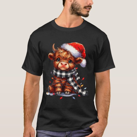 Highland Cow Christmas Santa Hat Mooey Xmas Heifer Tシャツ (正面)