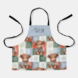 Highland Cow Christmas Snowy Personalized Kids エプロン