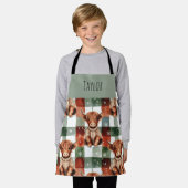 Highland Cow Christmas Snowy Personalized Kids エプロン (着用した状態)