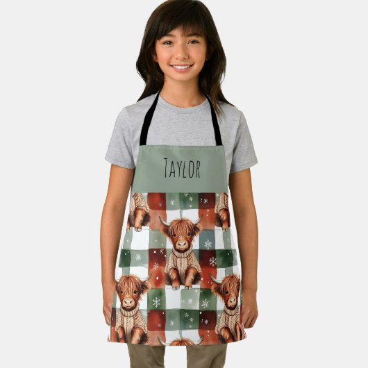 Highland Cow Christmas Snowy Personalized Kids エプロン (インサイチュ)