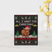 Highland Cow Christmas Ugly Sweater Style Festive  カード (黄色い花)