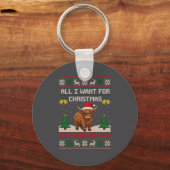 Highland Cow Christmas Ugly Sweater Style Festive  キーホルダー (正面)