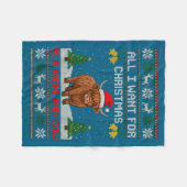 Highland Cow Christmas Ugly Sweater Style Festive フリースブランケット (正面(横))