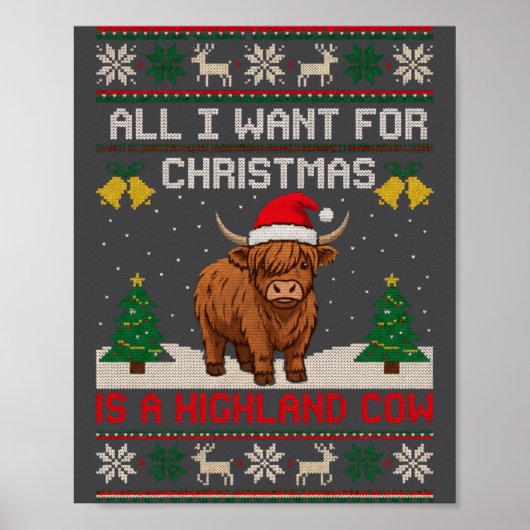 Highland Cow Christmas Ugly Sweater Style Festive  ポスター (正面)