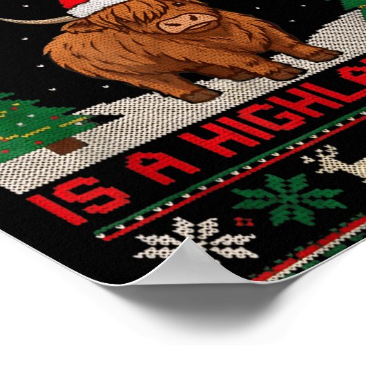 Highland Cow Christmas Ugly Sweater Style Festive  ポスター (角)