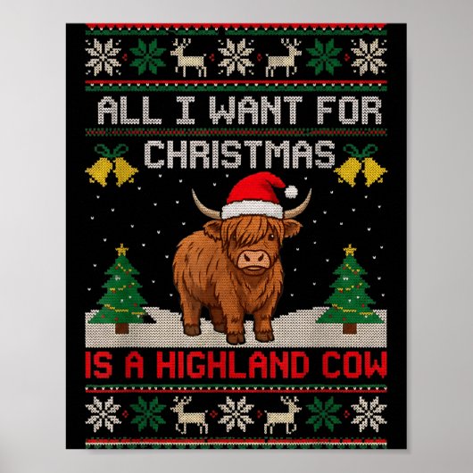 Highland Cow Christmas Ugly Sweater Style Festive  ポスター (正面)