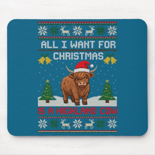 Highland Cow Christmas Ugly Sweater Style Festive  マウスパッド (正面)
