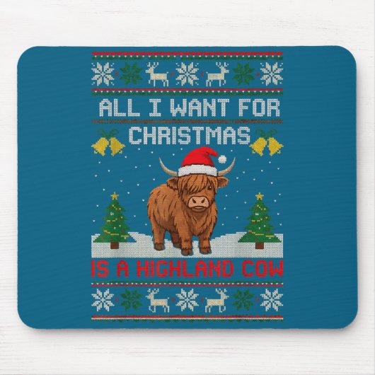 Highland Cow Christmas Ugly Sweater Style Festive  マウスパッド (正面)