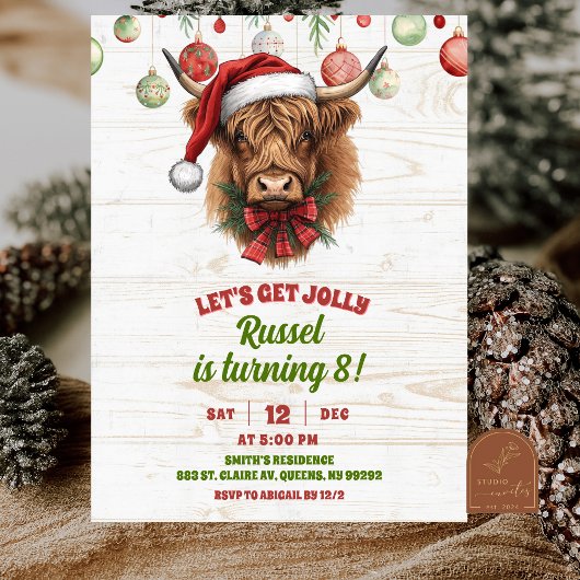 Highland cow christmas winter birthday invita 招待状