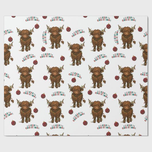 Highland Cow Christmas Wrapping Paper ラッピングペーパー (フラット)