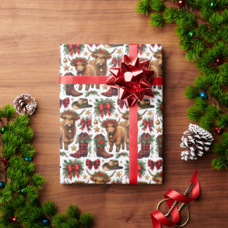 Highland Cow Christmas Wrapping Paper ラッピングペーパー