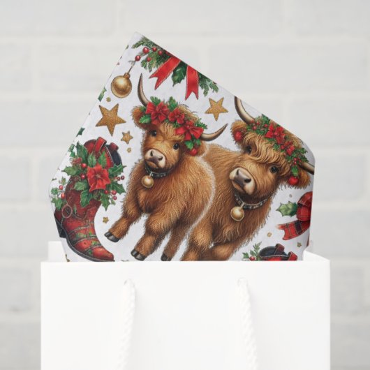 Highland Cow Christmas Wrapping Paper 薄葉紙 (ギフトバッグ)
