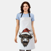 Highland Cow Christmas Xmas Santa Wooly Farm エプロン (着用した状態)