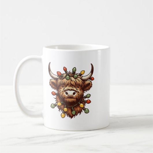 Highland Cow Christmas Xmas Santa Wooly Farm Anima コーヒーマグカップ (左)