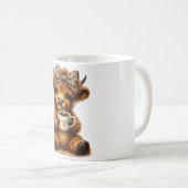 Highland Cow Coffee Wrap: Leopard Bow — Personaliz コーヒーマグカップ (正面右)