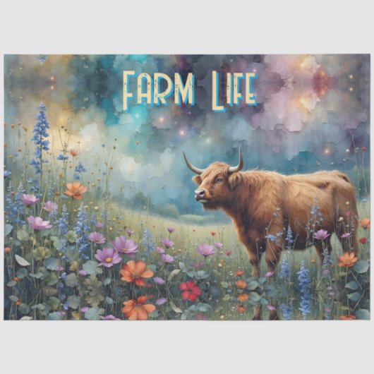 Highland Cow Colorful Meadow *personalize* 薄葉紙 (正面)