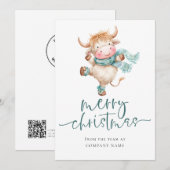 Highland Cow Corporate QR logo Merry Christmas シーズンカード (正面/裏面)