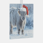 Highland Cow Cute in Snow Santa Hat ガラスオーナメント (正面右)