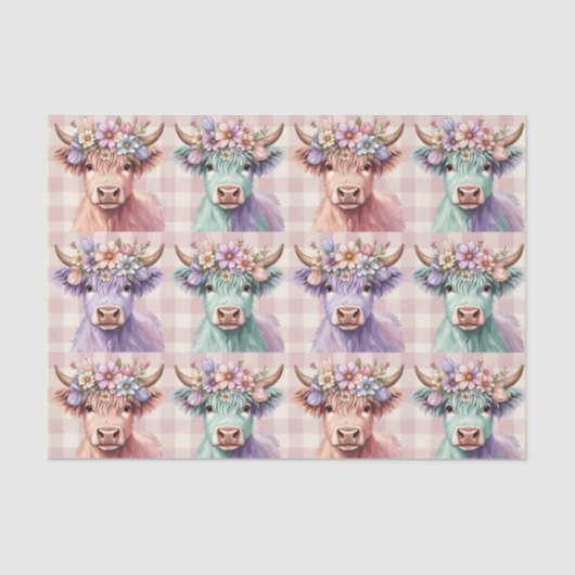 Highland Cow Easter Flowers in Pastel 薄葉紙 (正面)