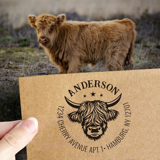 Highland Cow Family Return Address ラバースタンプ