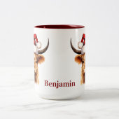 Highland Cow Festive Farm Animal Christmas ツートーンマグカップ (中央)