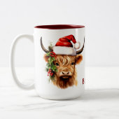 Highland Cow Festive Farm Animal Christmas ツートーンマグカップ (左)