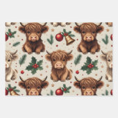 Highland Cow Festive Santa Christmas ラッピングペーパーシート (正面3)
