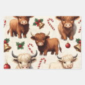 Highland Cow Festive Santa Christmas ラッピングペーパーシート (正面2)
