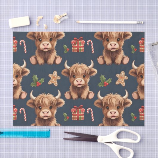 Highland Cow Festive Santa Christmas 薄葉紙 (クラフト)