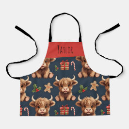Highland Cow Festive Santa Christmas Kids エプロン