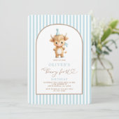 Highland Cow First Birthday Boy Invitation 招待状 (スタンド正面)