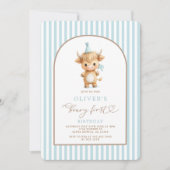 Highland Cow First Birthday Boy Invitation 招待状 (正面)