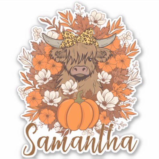 Highland Cow Halloween Autumn Personalized  シール (正面)